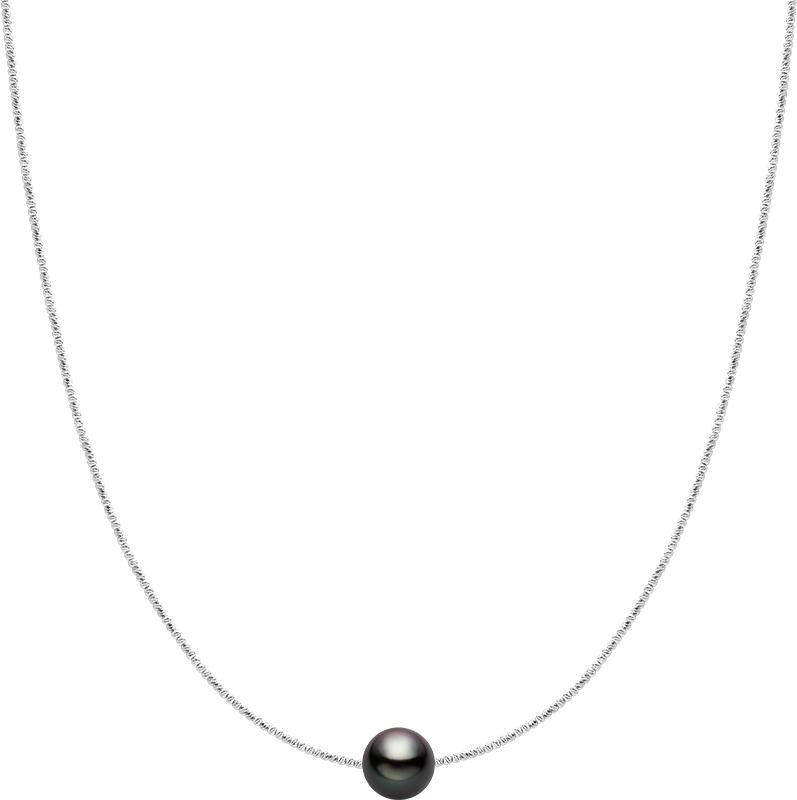 Tahitian Pearl 18K White Gold Pattern Bead Chain Necklace