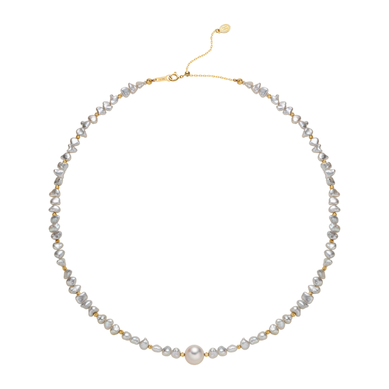 Akoya Keshi Saltwater Pearl 18K Gold Irregular Necklace