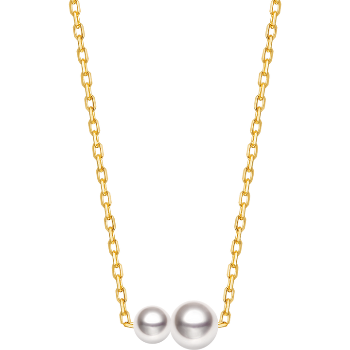 Double Saltwater Pearl Minimalist Design 18K Necklace