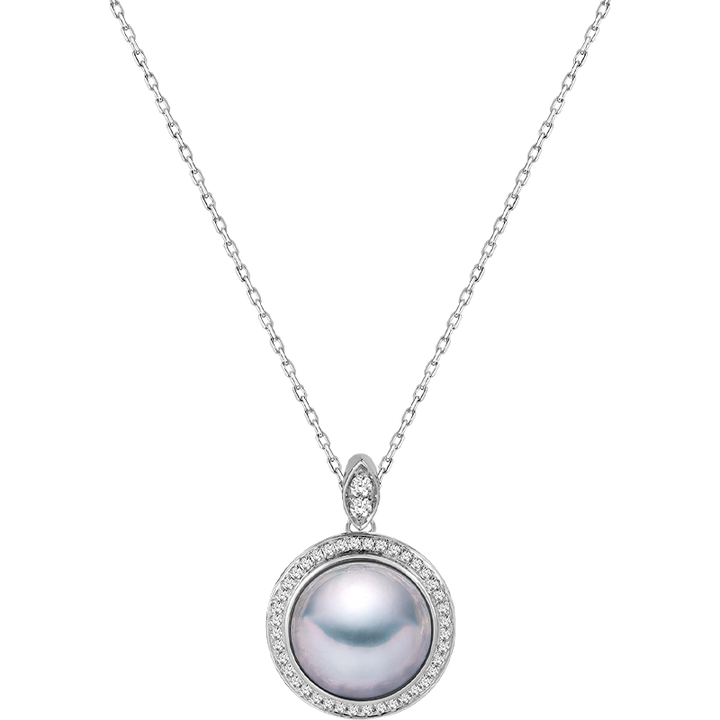 Silver Blue Mabe Pearl Diamond Necklace