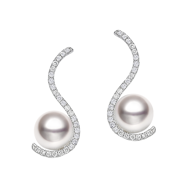 Akoya Pearl 18K White Gold Swan Diamond Earrings