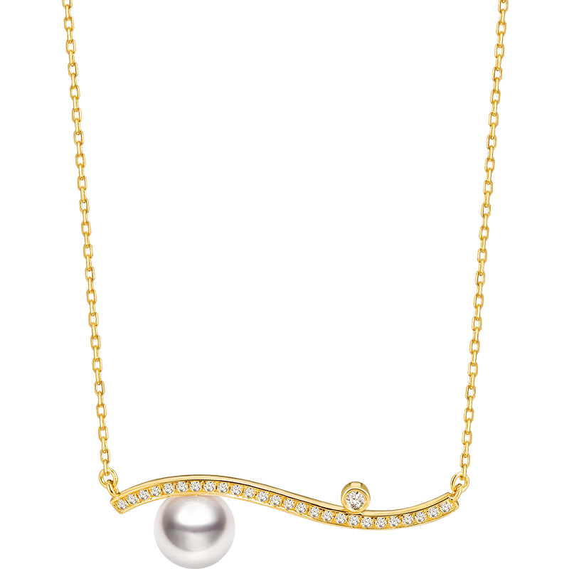 Akoya Pearl Necklace 18K Yellow Gold Diamond Necklace