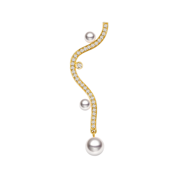 Akoya Pearl 18K Yellow Gold Diamond Basic Streamlining Earring