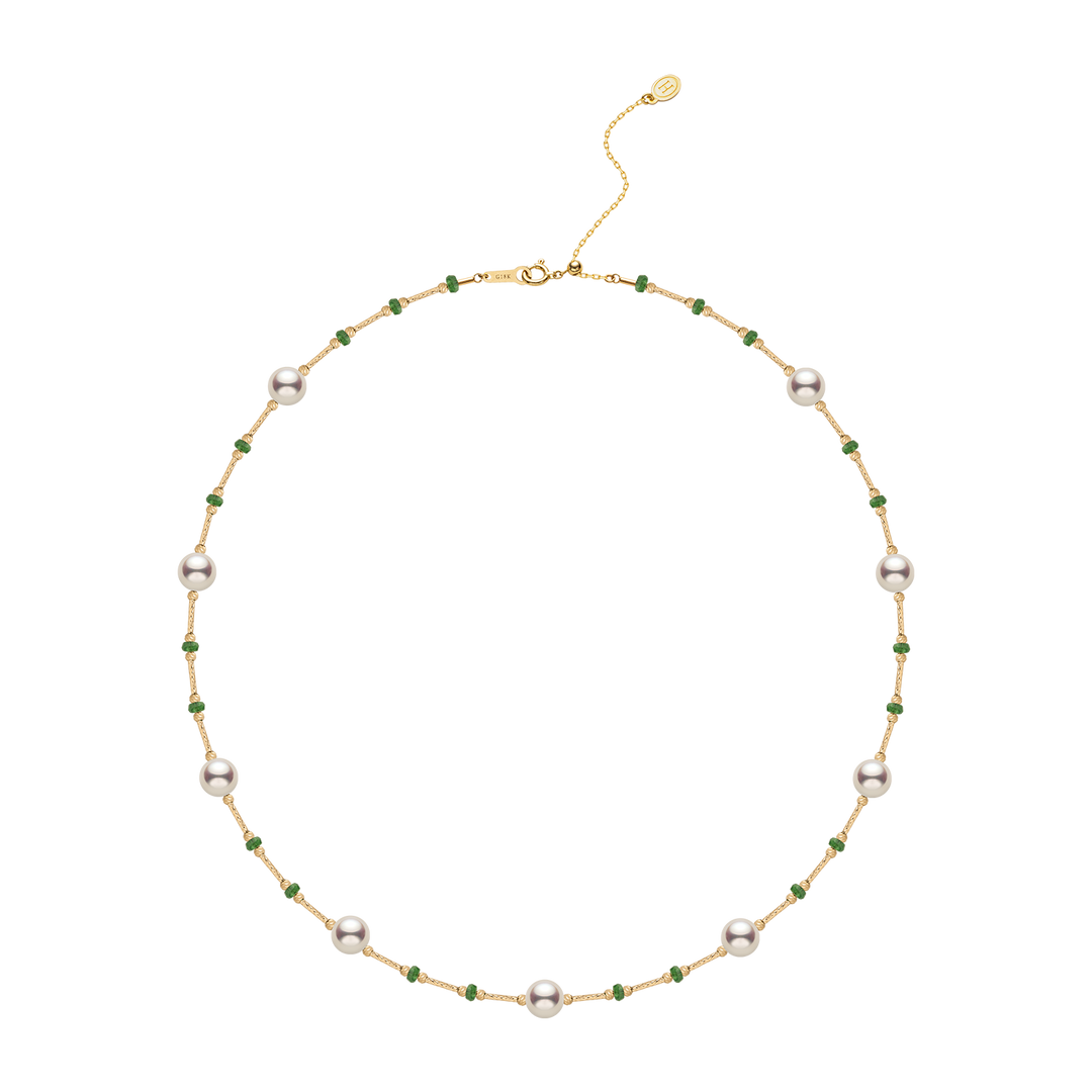 Akoya Pearl 18K Gold Tsavorite Baby's Breath Necklace