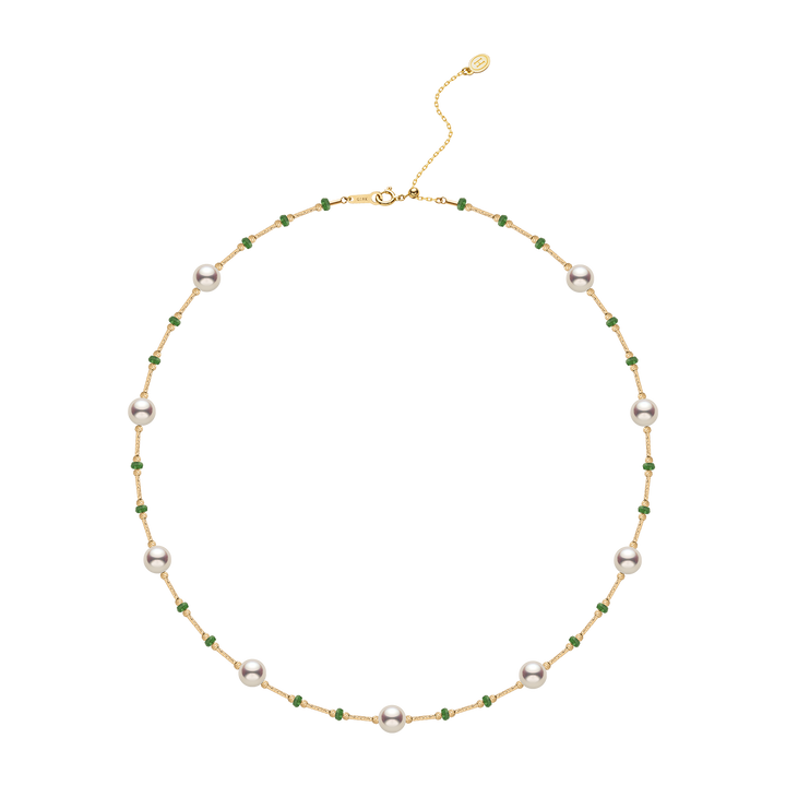 Akoya Pearl 18K Gold Tsavorite Baby's Breath Necklace