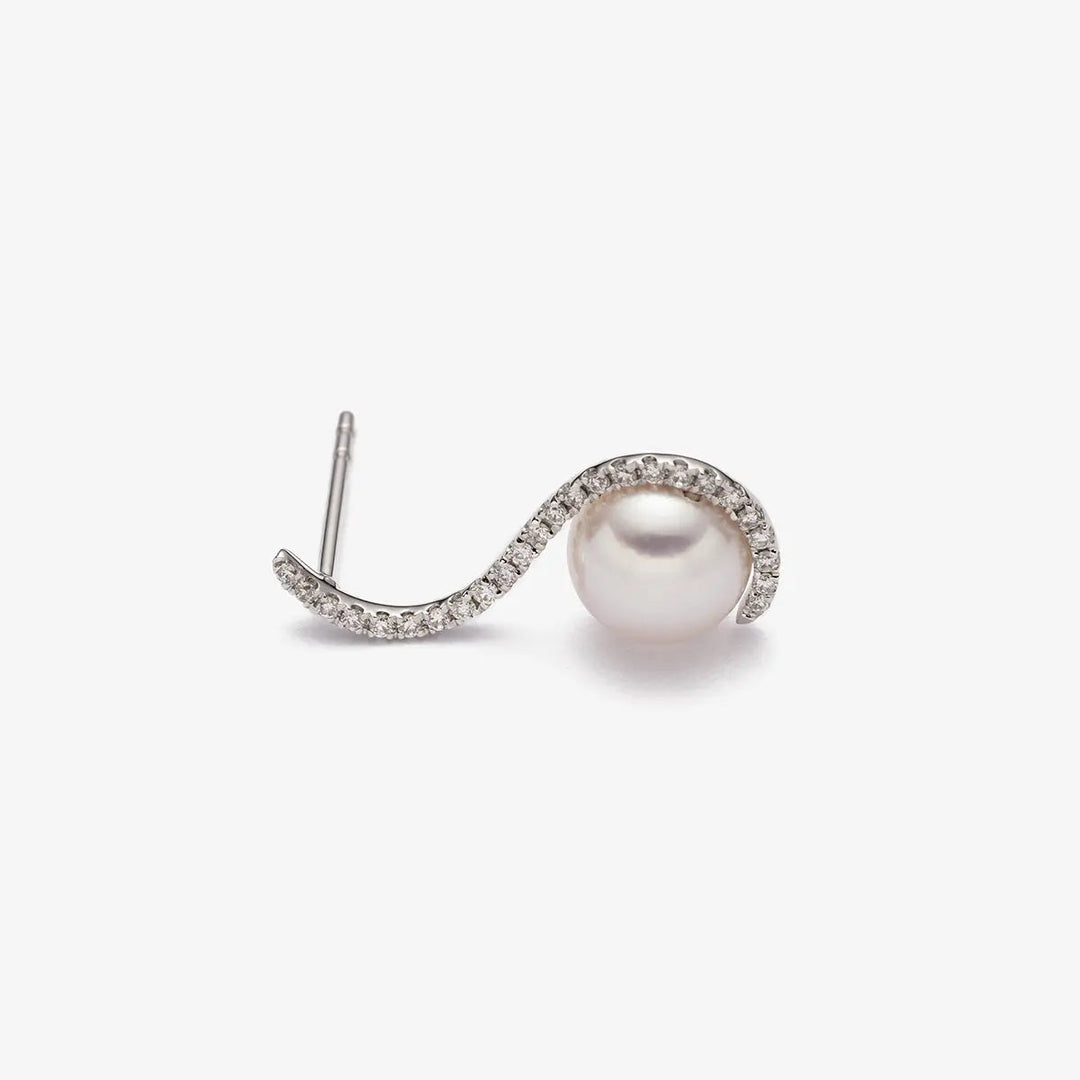 REFLECT COLLECTION Akoya Pearl 18K White Gold Swan Diamond Earrings - HELAS Jewelry