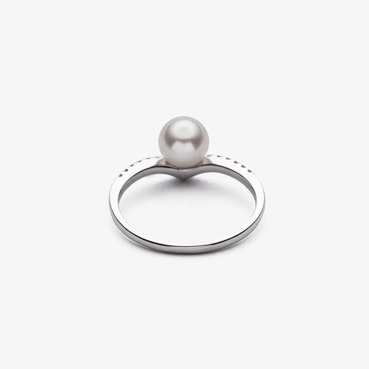 REFLECT COLLECTION Akoya Pearl 18K White Gold V-shape Diamond Ring - HELAS Jewelry