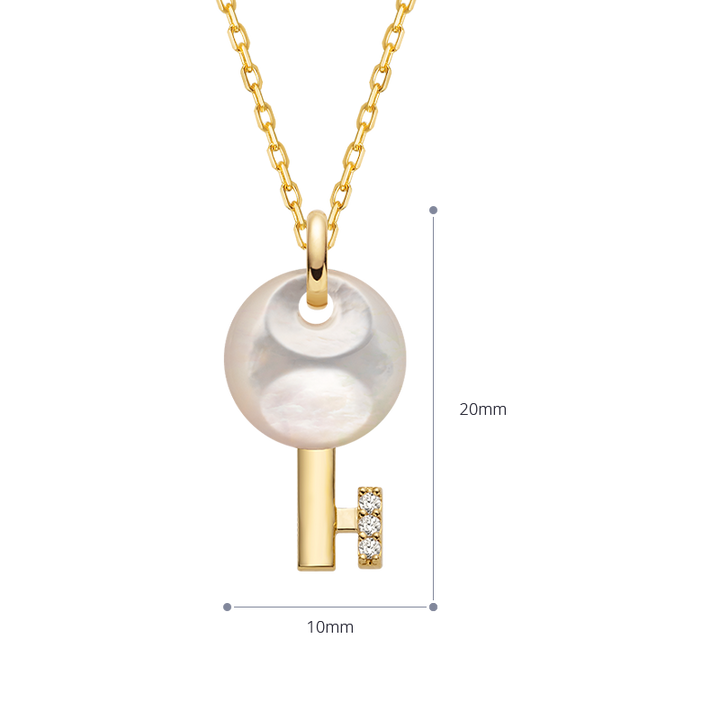 Mother of Pearl 18K Gold Diamond Key of Nature Necklace