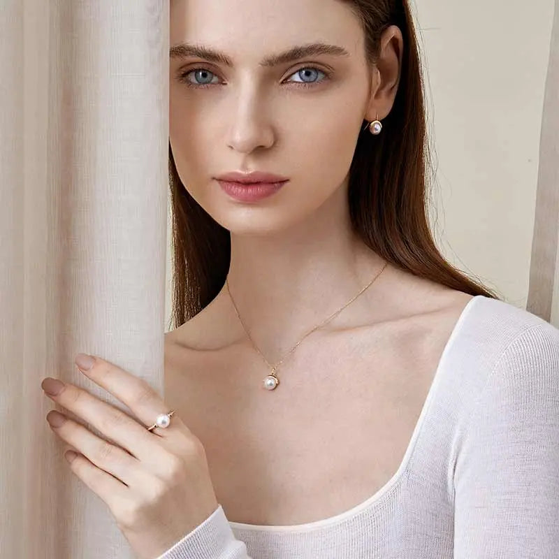 SUNRISE COLLECTION Akoya Pearl 18K Gold Nature Inspired Elegant Design Diamonds Necklact - HELAS Jewelry