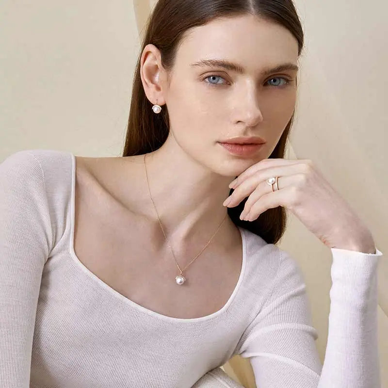 SUNRISE COLLECTION Akoya Pearl 18K Gold Nature Inspired Elegant Design Diamonds Necklact - HELAS Jewelry