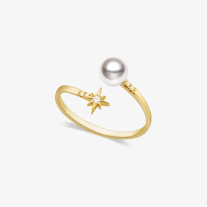 STAR COLLECTION Akoya Pearl 18K Gold Diamond Ring - HELAS Jewelry