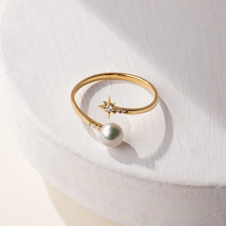 STAR COLLECTION Akoya Pearl 18K Gold Diamond Ring - HELAS Jewelry