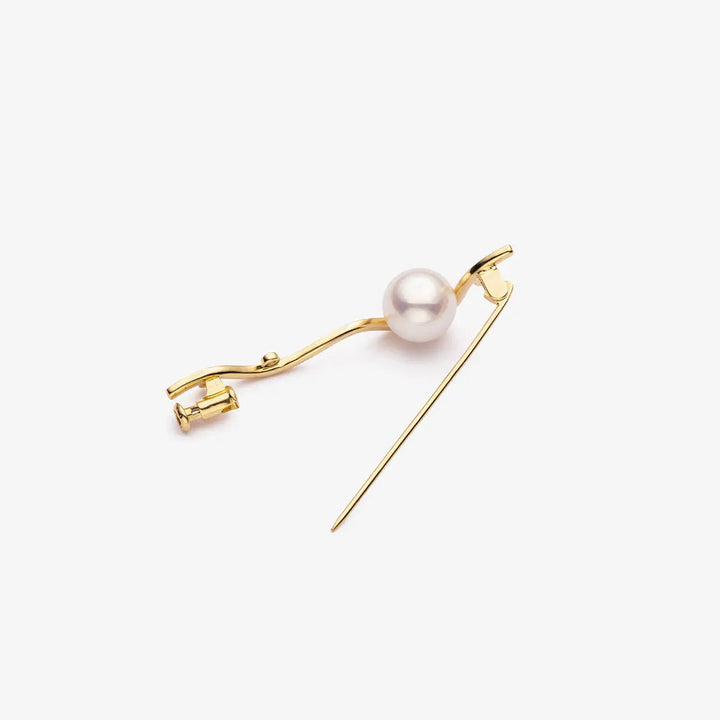 VINE COLLECTION Akoya Pearl 18K Yellow Gold Diamond Brooch - HELAS Jewelry