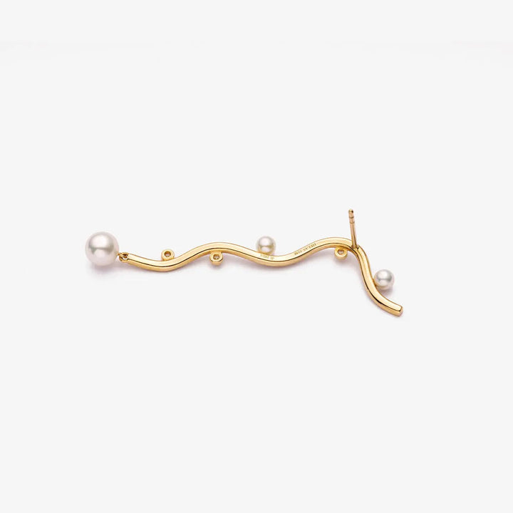 VINE COLLECTION Akoya Pearl 18K Yellow Gold Diamond Long Streamlining Earring - HELAS Jewelry