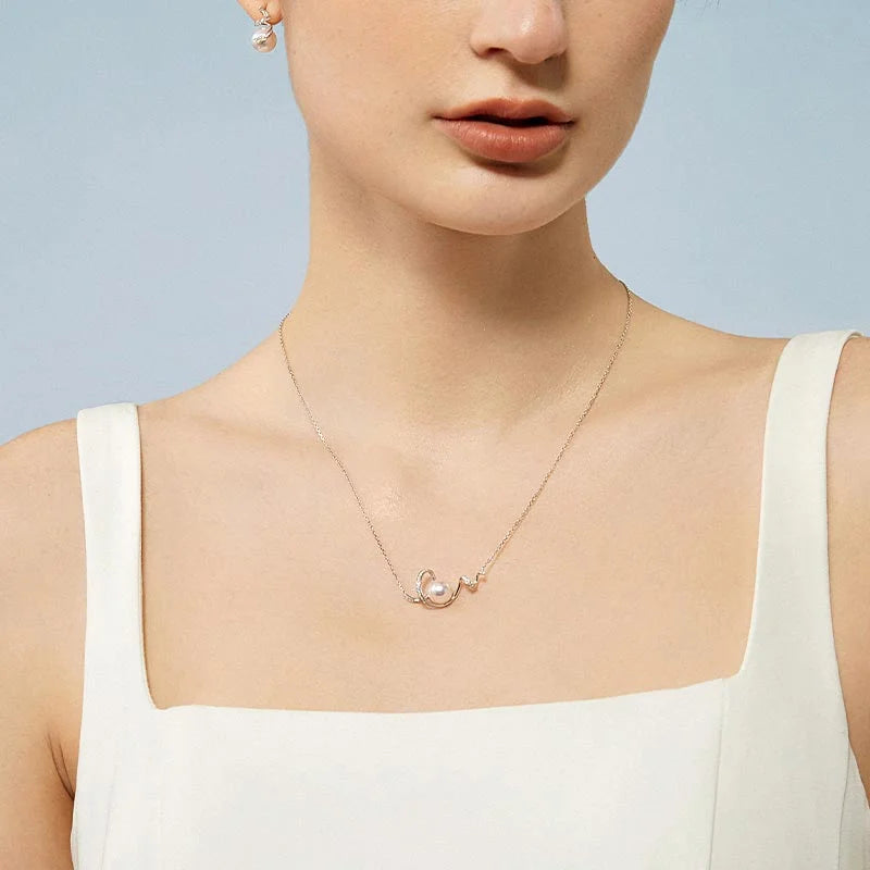 WAVES COLLECTION Akoya Pearl 18K White Gold Big Wave Curl Diamonds Necklace WAVES COLLECTION Akoya Pearl 18K White Gold Big Wave Curl Diamonds Necklace THE WAVES COLLECTION