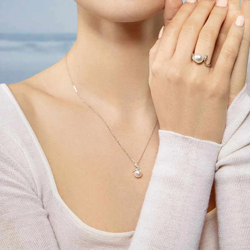 WAVES COLLECTION Akoya Pearl 18K White Gold Classic Wave Diamonds Necklace WAVES COLLECTION Akoya Pearl 18K White Gold Classic Wave Diamonds Necklace THE WAVES COLLECTION