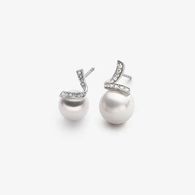 WAVES COLLECTION Akoya Pearl 18K White Gold Classic Wave Stud Diamonds Earrings WAVES COLLECTION Akoya Pearl 18K White Gold Classic Wave Stud Diamonds Earrings THE WAVES COLLECTION