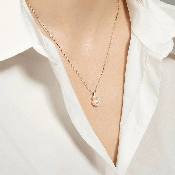 WAVES COLLECTION Akoya Pearl 18K White Gold Elegant Wave Diamonds Necklace WAVES COLLECTION Akoya Pearl 18K White Gold Elegant Wave Diamonds Necklace THE WAVES COLLECTION