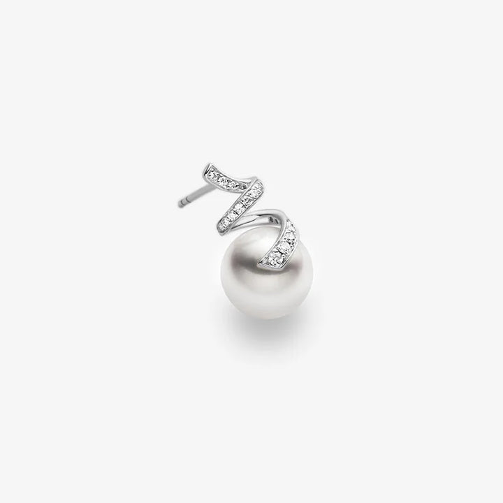 WAVES COLLECTION Akoya Pearl 18K White Gold Multi-Curve Wave Stud Diamonds Earrings WAVES COLLECTION Akoya Pearl 18K White Gold Multi-Curve Wave Stud Diamonds Earrings THE WAVES COLLECTION