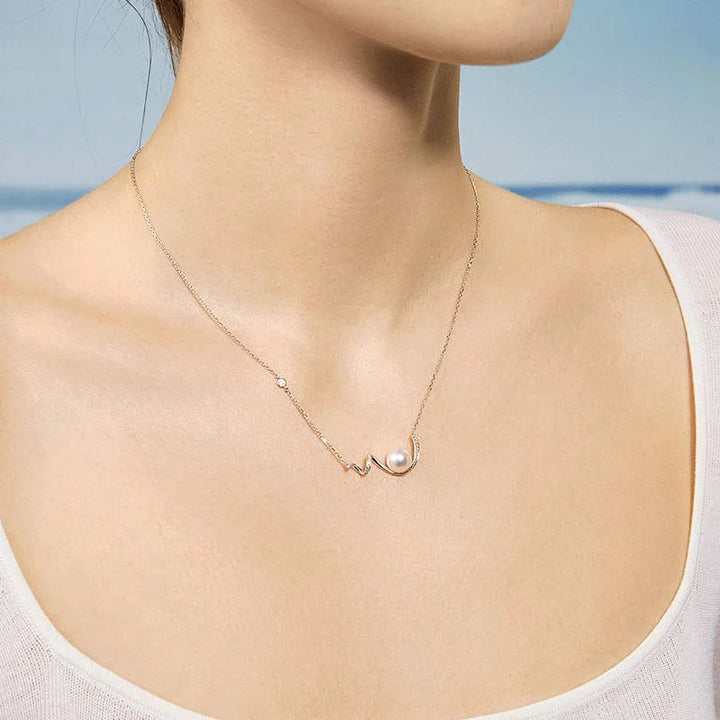 WAVES COLLECTION Akoya Pearl 18K White Gold Small Wave Curl Diamonds Necklace WAVES COLLECTION Akoya Pearl 18K White Gold Small Wave Curl Diamonds Necklace THE WAVES COLLECTION