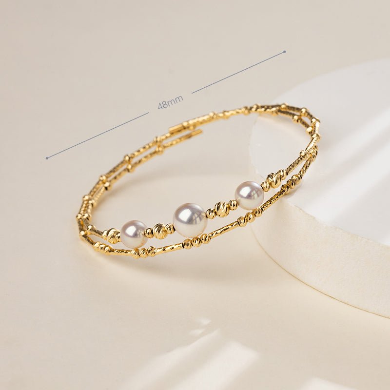 Akoya 18K Gold Double - layer Elastic Wristband Bracelet - HELAS Jewelry