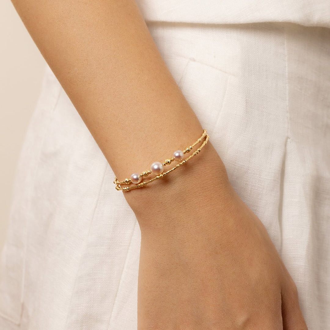 Akoya 18K Gold Double - layer Elastic Wristband Bracelet - HELAS Jewelry