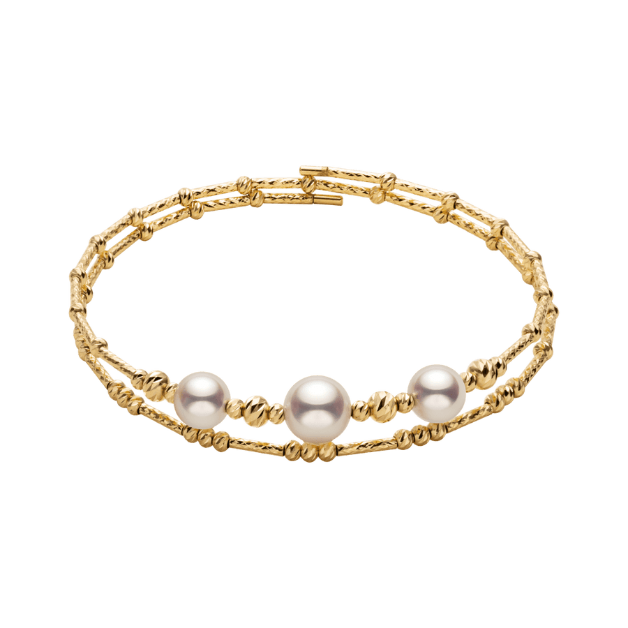 Akoya 18K Gold Double - layer Elastic Wristband Bracelet - HELAS Jewelry