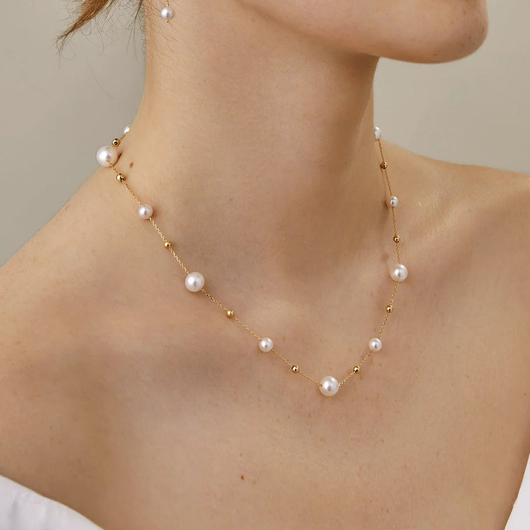 Akoya Pearl 18K Gold Baby's Breath Necklace - HELAS Jewelry