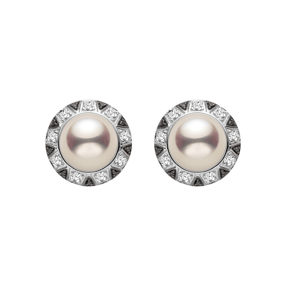 Akoya Pearl 18K Gold Monochrome Black And White Diamond Stud Earrings - HELAS Jewelry