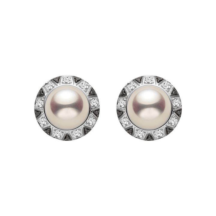 Akoya Pearl 18K Gold Monochrome Black And White Diamond Stud Earrings - HELAS Jewelry