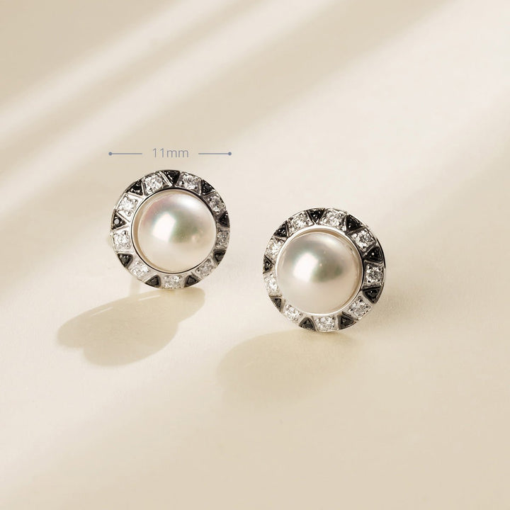 Akoya Pearl 18K Gold Monochrome Black And White Diamond Stud Earrings - HELAS Jewelry