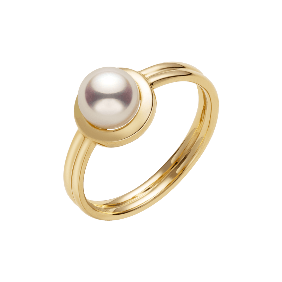 Akoya Pearl 18K Gold Pendulum Ring - HELAS Jewelry