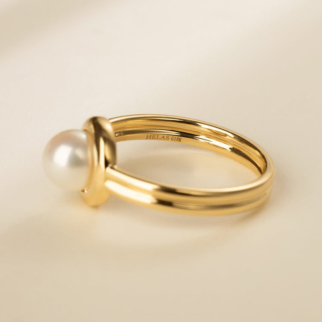 Akoya Pearl 18K Gold Pendulum Ring - HELAS Jewelry