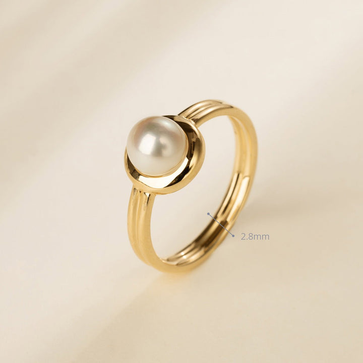 Akoya Pearl 18K Gold Pendulum Ring - HELAS Jewelry