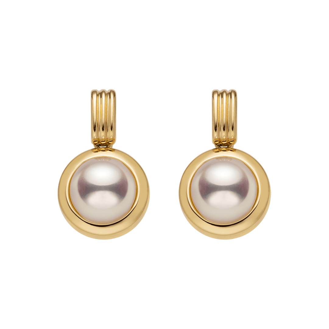 Akoya Pearl 18K Gold Pendulum Stud Earrings - HELAS Jewelry