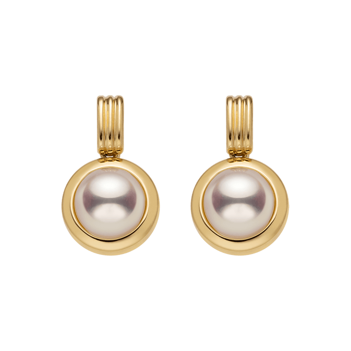 Akoya Pearl 18K Gold Pendulum Stud Earrings - HELAS Jewelry