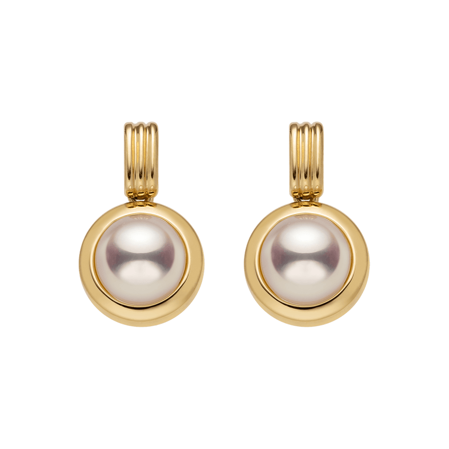 Akoya Pearl 18K Gold Pendulum Stud Earrings - HELAS Jewelry