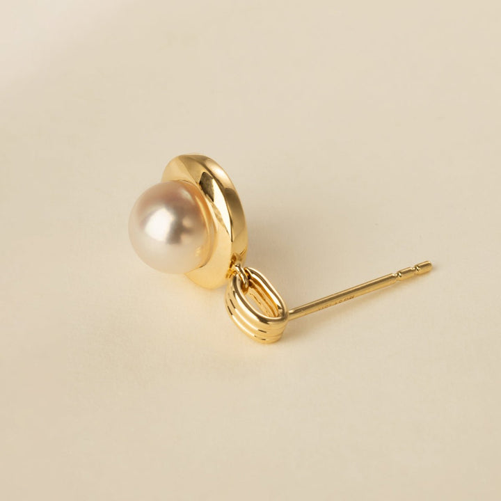 Akoya Pearl 18K Gold Pendulum Stud Earrings - HELAS Jewelry