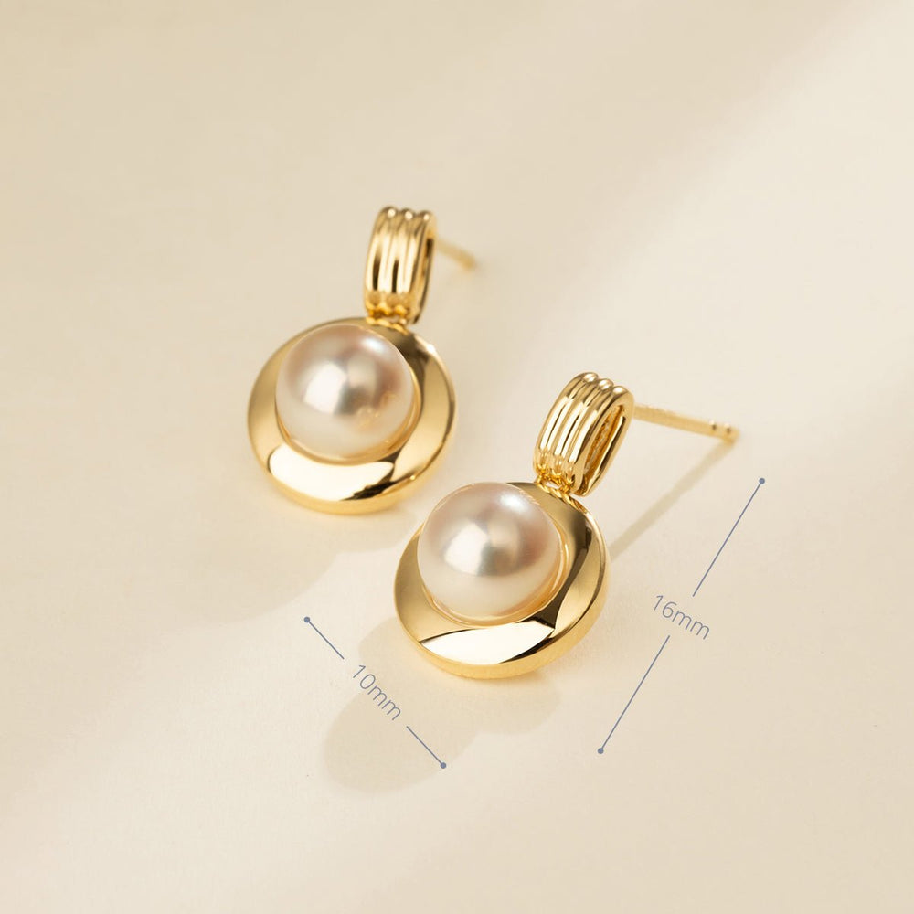 Akoya Pearl 18K Gold Pendulum Stud Earrings - HELAS Jewelry