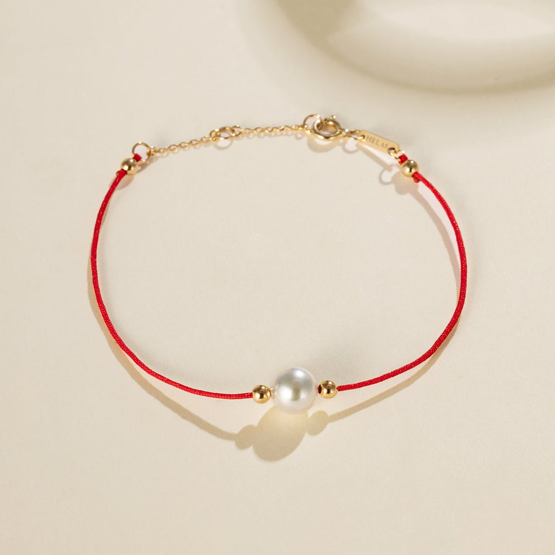 Akoya Pearl 18K Gold Red Prosperity Bracelet - HELAS Jewelry