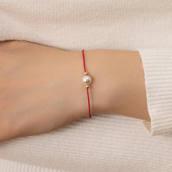 Akoya Pearl 18K Gold Red Prosperity Bracelet - HELAS Jewelry