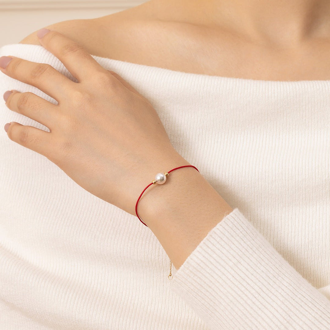 Akoya Pearl 18K Gold Red Prosperity Bracelet - HELAS Jewelry