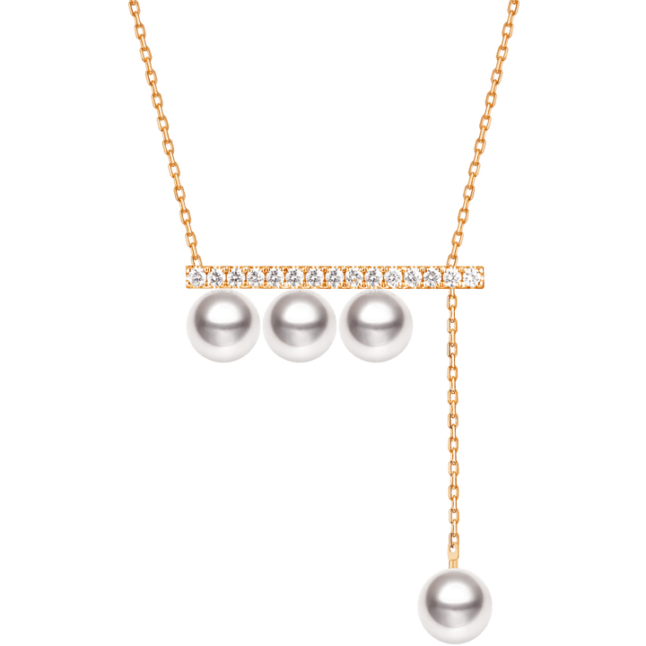 Akoya Saltwater Pearl 18K White Gold Balance Beam Diamond Necklace - HELAS Jewelry