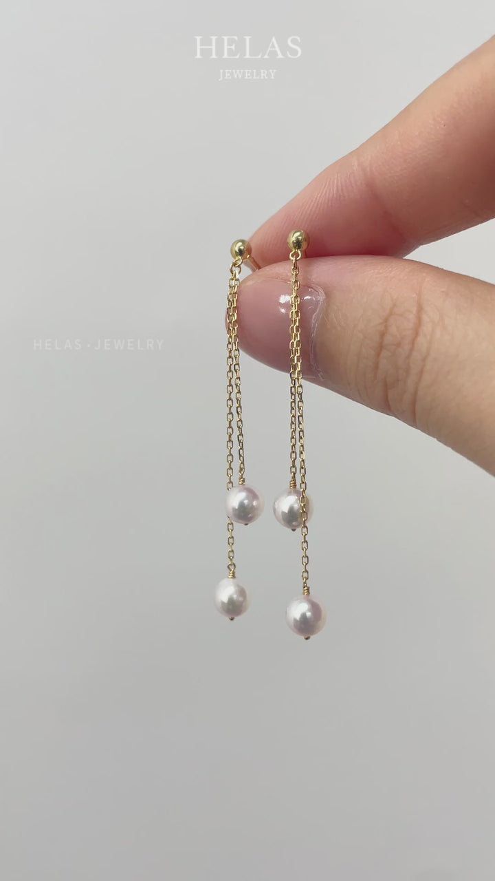 Akoya Pearl 18K Gold Double Beads Drop Earrings