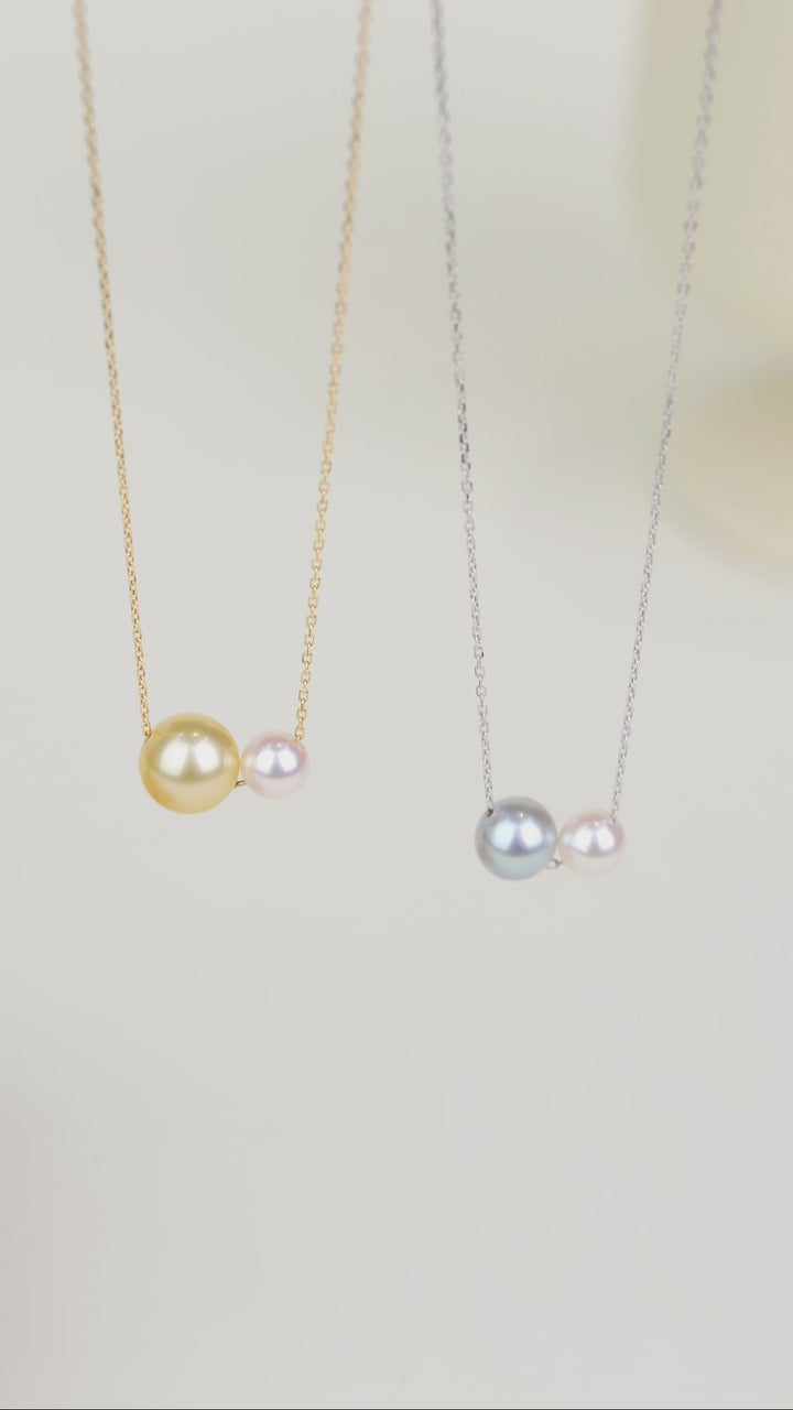 Double Saltwater Pearl Minimalist Design 18K Necklace