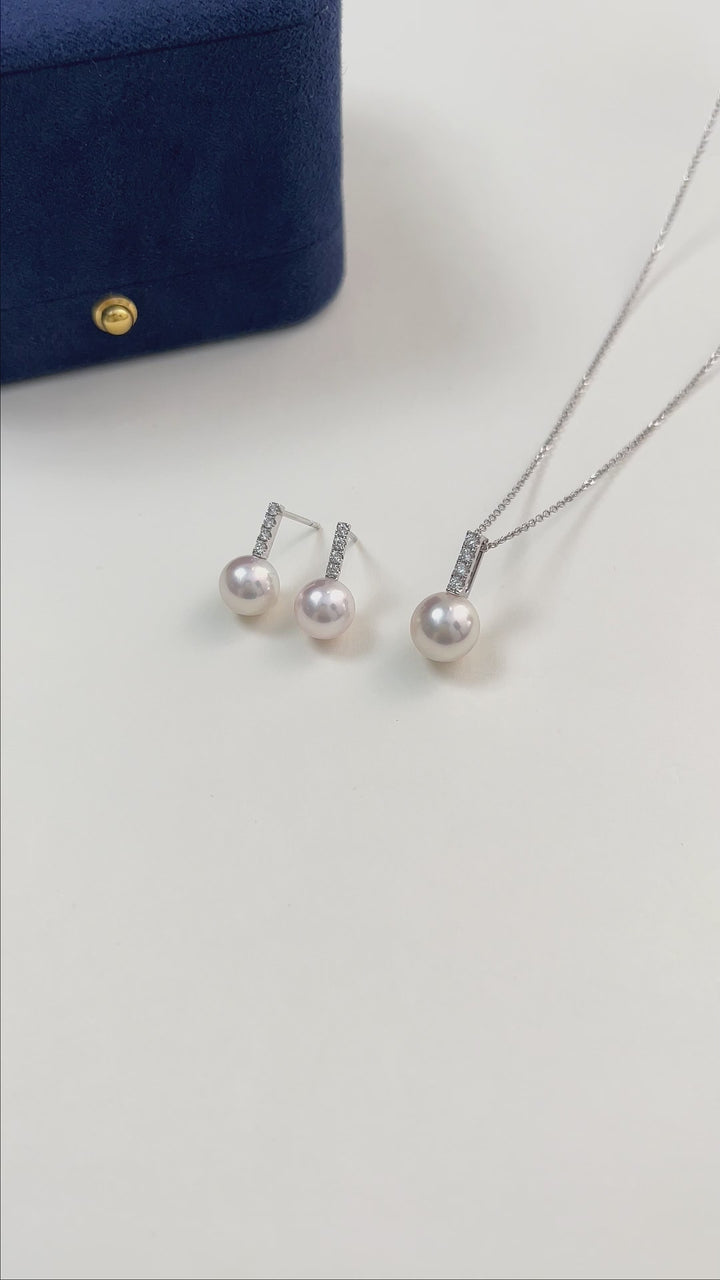 Akoya Saltwater Pearl 18K White Gold Semibreve Diamond Earrings