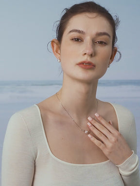 WAVES COLLECTION Akoya Pearl 18K White Gold Small Wave Curl Diamonds Necklace