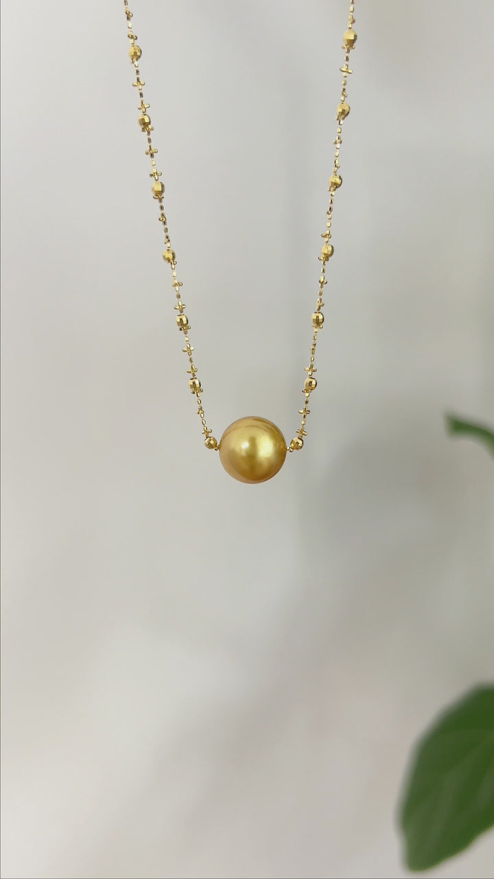 Golden South Sea Pearl 18K Floral Bone Chain Design Necklace