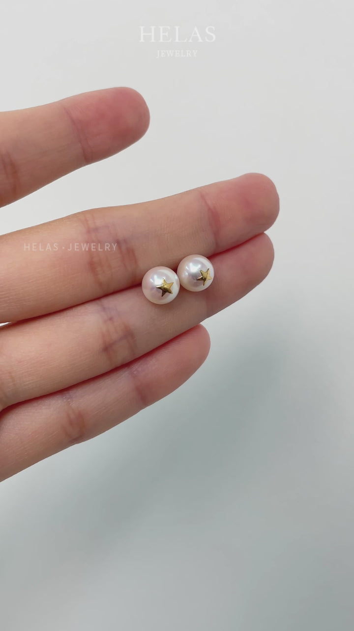 Akoya Saltwater Pearl 18K Gold Star Studs Earrings