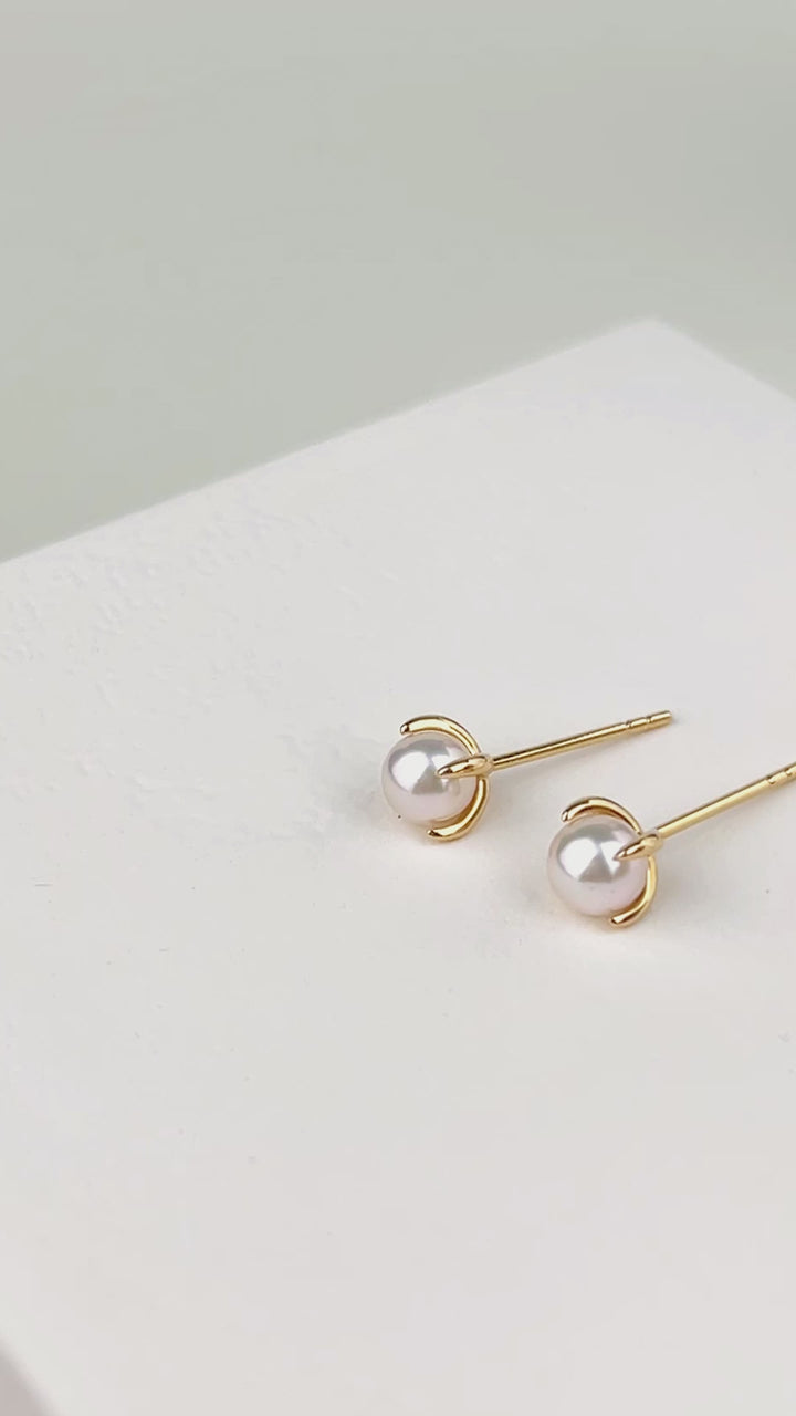 Akoya Pearl 18K Gold Flower-bud Stud Earrings